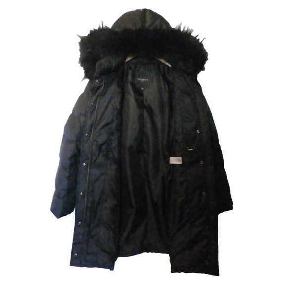 Women's S Talbots Petite Down Puffer Coat Parka Adj Waist Hood Black - Picture 7 of 13